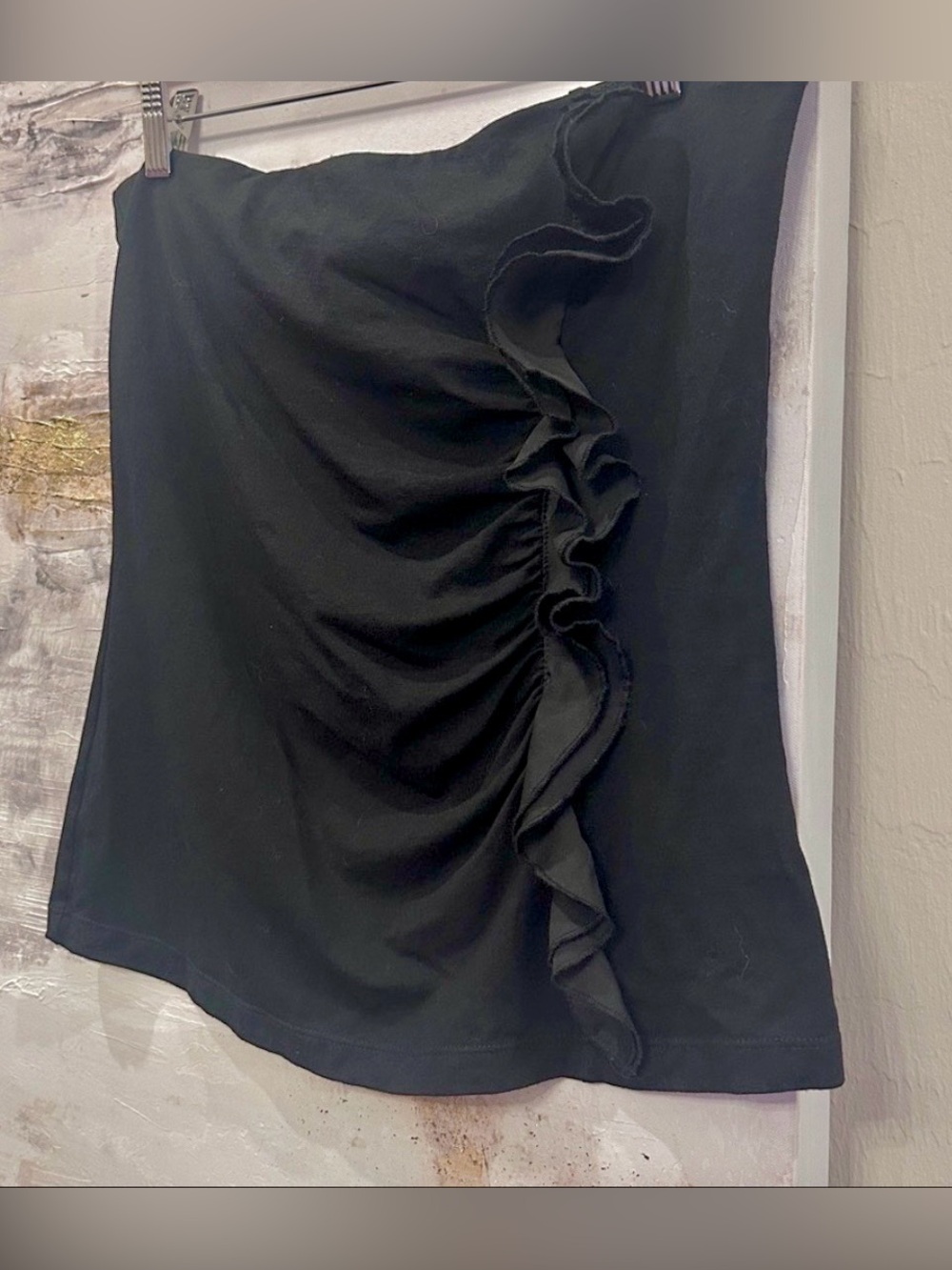 White House Black Market Strapless Crop Top w Front Ruffle Size Medium Black